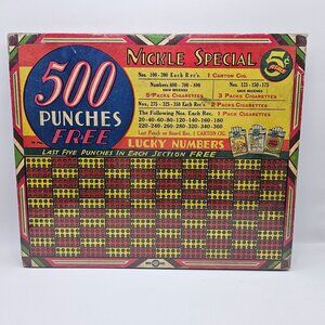 Vintage Nickel Special Punch Board 500 Punches Lucky Numbers Cigarettes